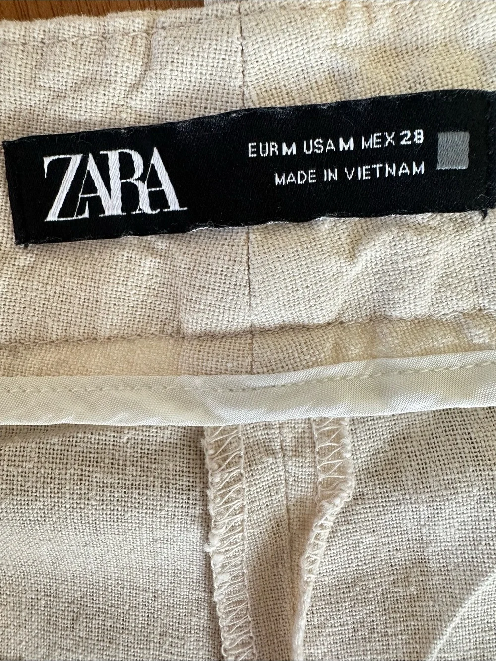 Zara High Rise Linen Blend Pleated Trousers Cream Beige Size M